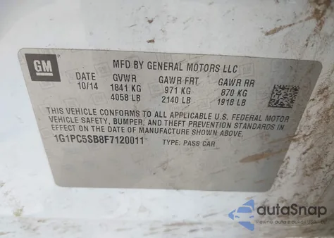 2015 Chevrolet Cruze 1Lt Auto from USA, damaged, VIN 1G1PC5SB8F7120011